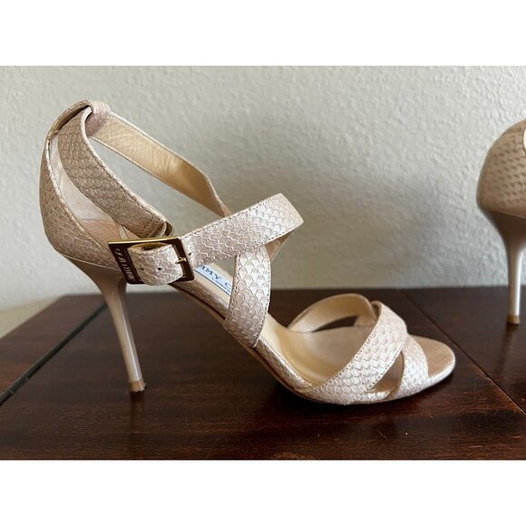 Jimmy Choo London Womens Stiletto Heels Beige Sz US9/Eur 39 Strappy Snake Textur - Picture 10 of 15